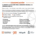 Llamado a elección para la comisión vecinal E A: Barrio Unión, 11 de Octubre, Loteo Sofía, Loteo Limay y Santa Ángela